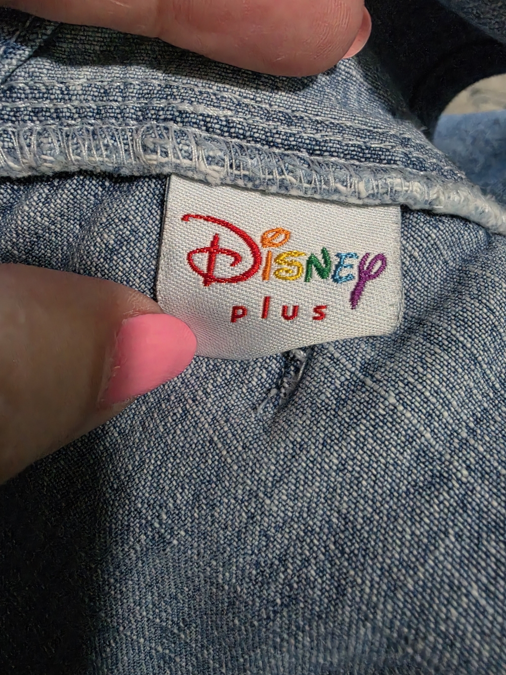 Disney Light Blue Denim Mickey USA Patch Short Overalls Romper - Picture 3 of 8